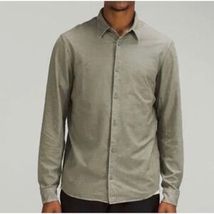 Lululemon Mens Commission Long Sleeve Button Down Shirt Sage Green Textured L